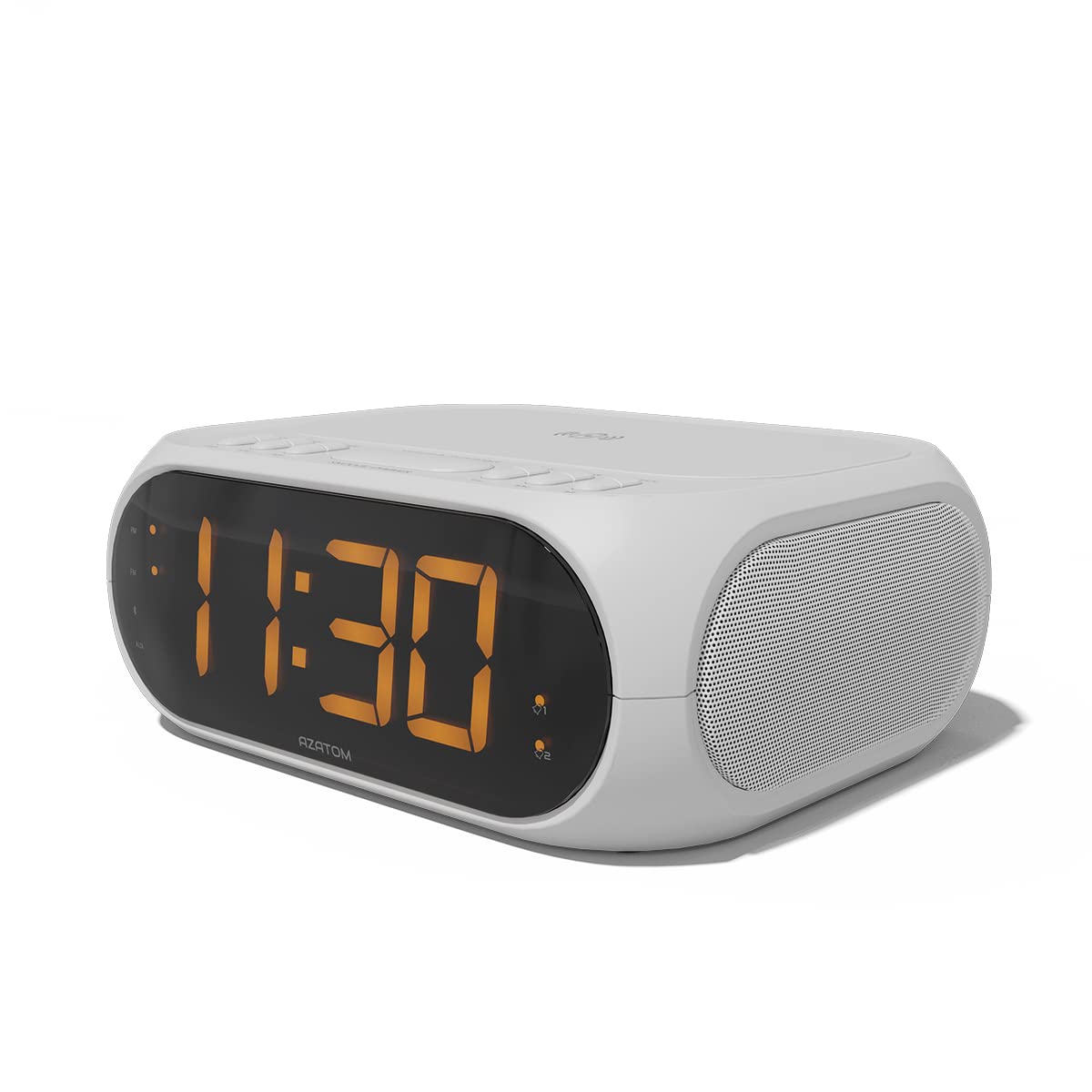 AZATOM Homehub Compact Clock Radio Alarm with Bluetooth and QI Wireless rapid phone charger (White)