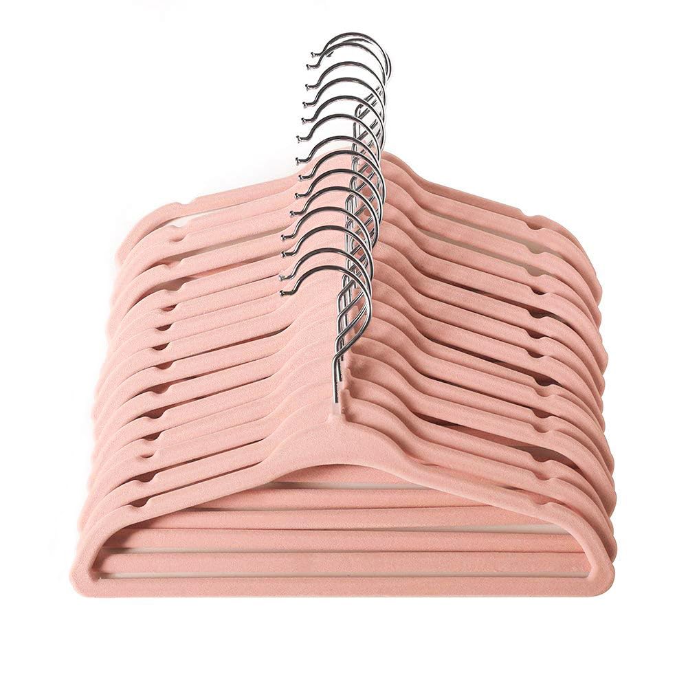 ManGotree Baby Velvet Hangers, Infant and Toddler Hanger, Non-Slip Children Hangers, Ultra-Slim Space Saving Kids Hanger, Sturdy Clothes Hangers 15 Pack (Light Pink)