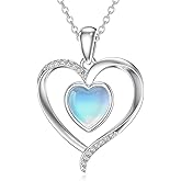 OUTANG Moonstone Heart Necklace for Women 925 Sterling Silver Simple Heart Pendant Ladies Jewelry Gifts