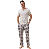 ZEFORTEX Men's 2 Piece Loungewear Pajama Set- Sleeve Top and Plaid Pajama Pants Set