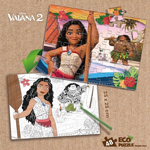 Lisciani – Puzzle DISNEY VAIANA 2 – 48 Pieces Double-Sided Puzzle for Children from 4 Years – Coloring Back – 25 x 35 cm – Creative Activity – 100% Recyclable – Birthday Gift