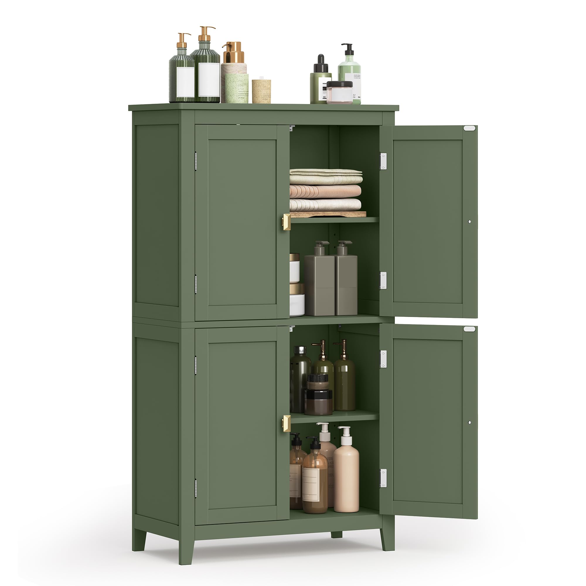 Photo 1 of ***parts only  VASAGLE Floor Storage Cabinet, Freestanding Storage Unit with 4 Doors, Adjustable Shelves, 11.8 x 23.6 x 43.3 Inches, for Entryway, Bathroom, Forest Green UBBC552C01