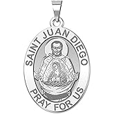 PicturesOnGold.com Saint Juan Diego Pendant OVAL Religious Medal in Sterling Silver, 10K or 14k White and Yellow Gold - Protection Jewelry Christian Gift for Men & Women