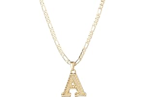 kelistom Initial Necklace for Women Men, Gothic 14K Gold Plated 26 Letters Pendant Necklace, Figaro Paperclip Chain with Extension