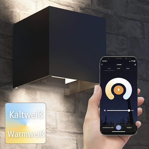 Hama LED Wandleuchte fr innen und auen dimmbare Smart Home Lampe fr Alexa und Google Assistant Sprachsteuerung u per App Auenleuchte mit Schutzklasse IP44 2700K bis 6500K schwarz