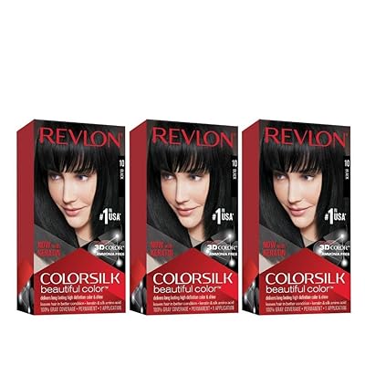 Revlon Colorsilk Beautiful Color, Permanent Hair Dye with Keratin, 100% Gray Coverage, Ammonia Free, 10 Black (Pack of 3)