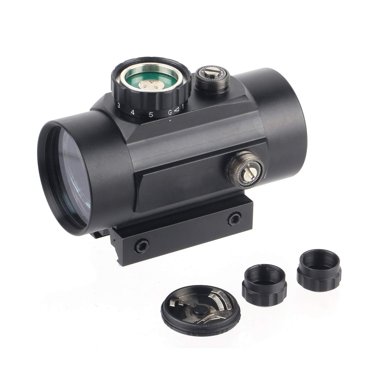 ToopMount Rifle Scope Red Dot Sight Optics 5 Brightness Settings Red/Green Tactical Rifle Scope with 20mm Picatinny Rail Mount and Flip-Up Covers for Hunting