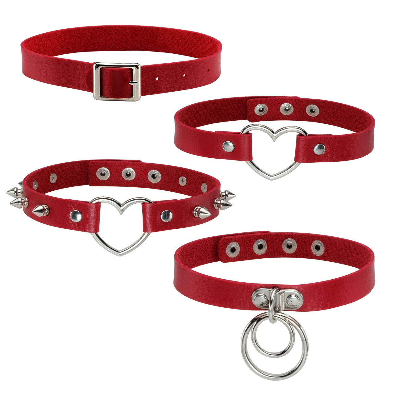 Manfnee Women's Punk Goth Choker Collar Necklace PU Leather Spike Studded Heart Circle Choker Set