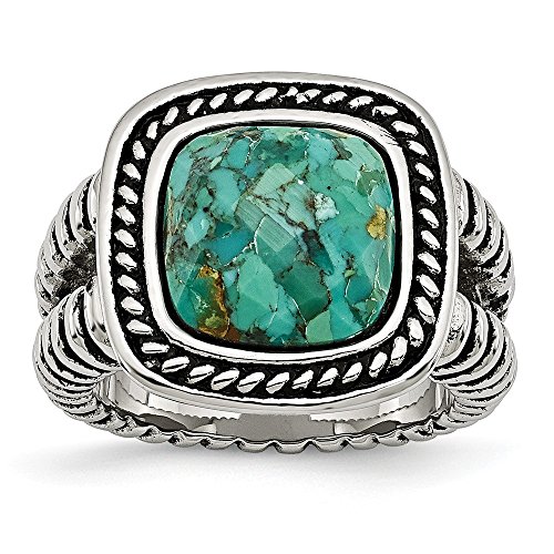 Chisel Stainless Steel Antiqued Simulated Turquoise Ring - Size 7