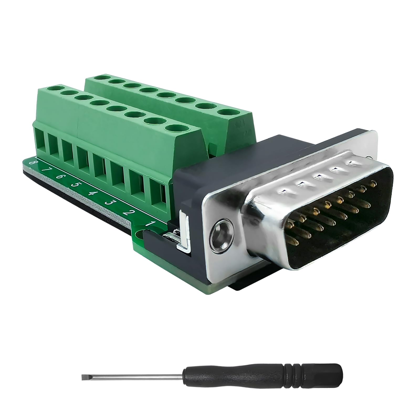 iYueMps DB15 Breakout Board,D-SUB 15Pin Male Terminal DB15 2Row Jack Port to Solderless Terminal Breakout Board Connector (Male)