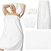 Tigeen Plus Size Towel Wrap for Women Spa Robe Set with Shower Hair Drying Turban Cap Towel Headband Adjustable Bathrobe