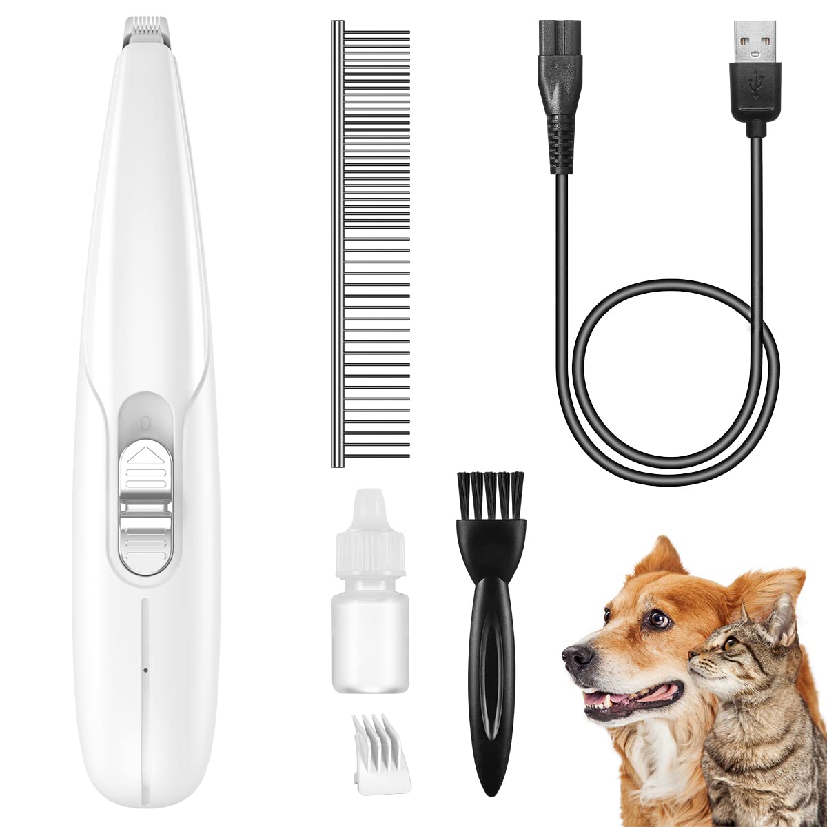 Brifit Pet Clipper for Dogs, Electric Cat Dog Paw Grooming Clippers, Low Noise Cordless Pet Clippers, USB Rechargeable Pet Hair Trimmer, 2 Speed Pet Trimmer, for Pets Hair, Paws, Ears, Eyes(White)