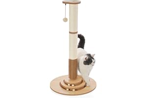 Made4Pets Wooden Tall Cat Scratching Post for Indoor Cats 34" with Interactive Toys & Brush Cat Scratcher Modern for Extra La