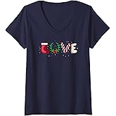 Womens Pretty Christmas Love for Christmas Lovers V-Neck T-Shirt