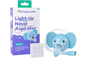 Playhouse MD Booger Buddy Nasal Aspirator, Elephant - with LED Light for Babies & Toddlers – BPA-Free Snot Remover for Infant Stuffy Nose and Congestion Relief – Easy to Clean Design