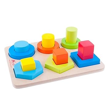 Baybee Premium Wooden Educational Preschool Shape Color Recognition Geometric Sorting Board Blocks Stack and Sort Chunky Puzzle Toys for Kids Children Toddler Boy Girl