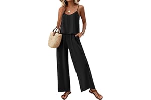 Velvelhall Women's 2 Piece Lounge Set Summer Beach Vacation Travel Outfits Casual Matching Spaghetti Strap Top and Pants Sets