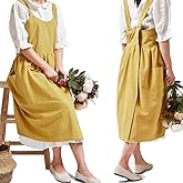 NEWGEM Cotton Linen Cross Back Apron for Women with Pockets for Cooking Cleaning Yellow without Waist Ties