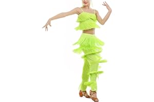 BK FASO Girls 2 Pcs Latin Dance Costume Sets Tassel Camisole Tops Fringe Pants Modern Salsa Ballroom Outfits