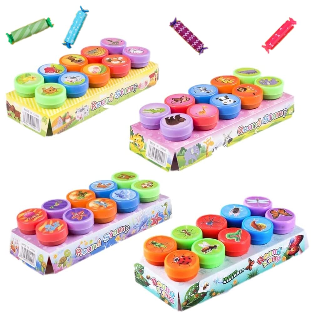 CHSYOO 46 x Wild Animals + Farm Animals + Underwater Animals + Insect Stamp Set, Children's Party Washable Stamps, Teachers Gifts (40 Stamps