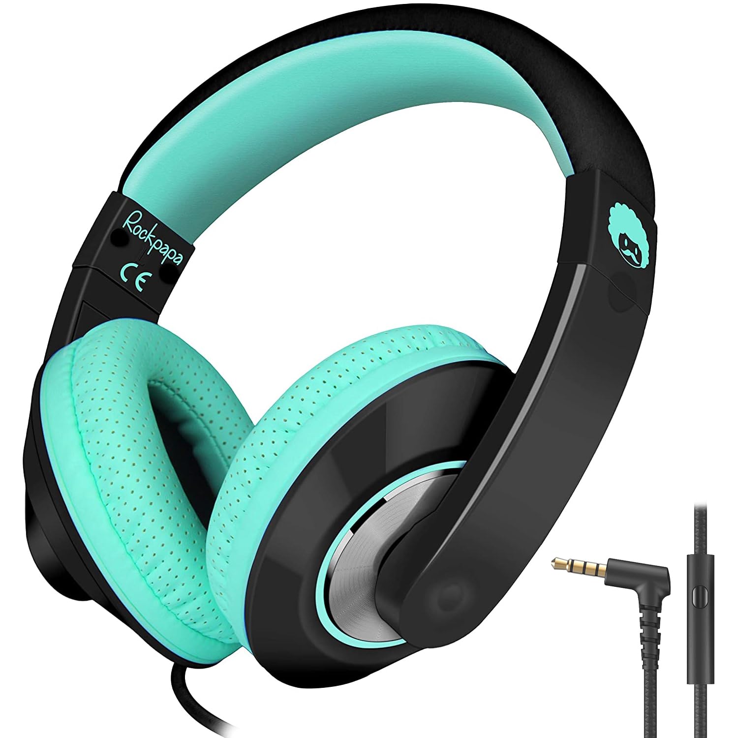 Photo 1 of rockpapa Comfort+ Kids Headphones with Microphone, Boys Girls Student Over-Ear Headphones Wired for School Classroom Laptop PC Computer Tablet Black Teal