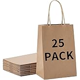 BAG BOX 25 Pcs Medium 8.25x4.3x10.6 Inch Brown Kraft Paper Gift Bags with Handles for Bulk Wedding, Party Favors, Grocery, Shopping, Retail Merchandise, Gift Sacks