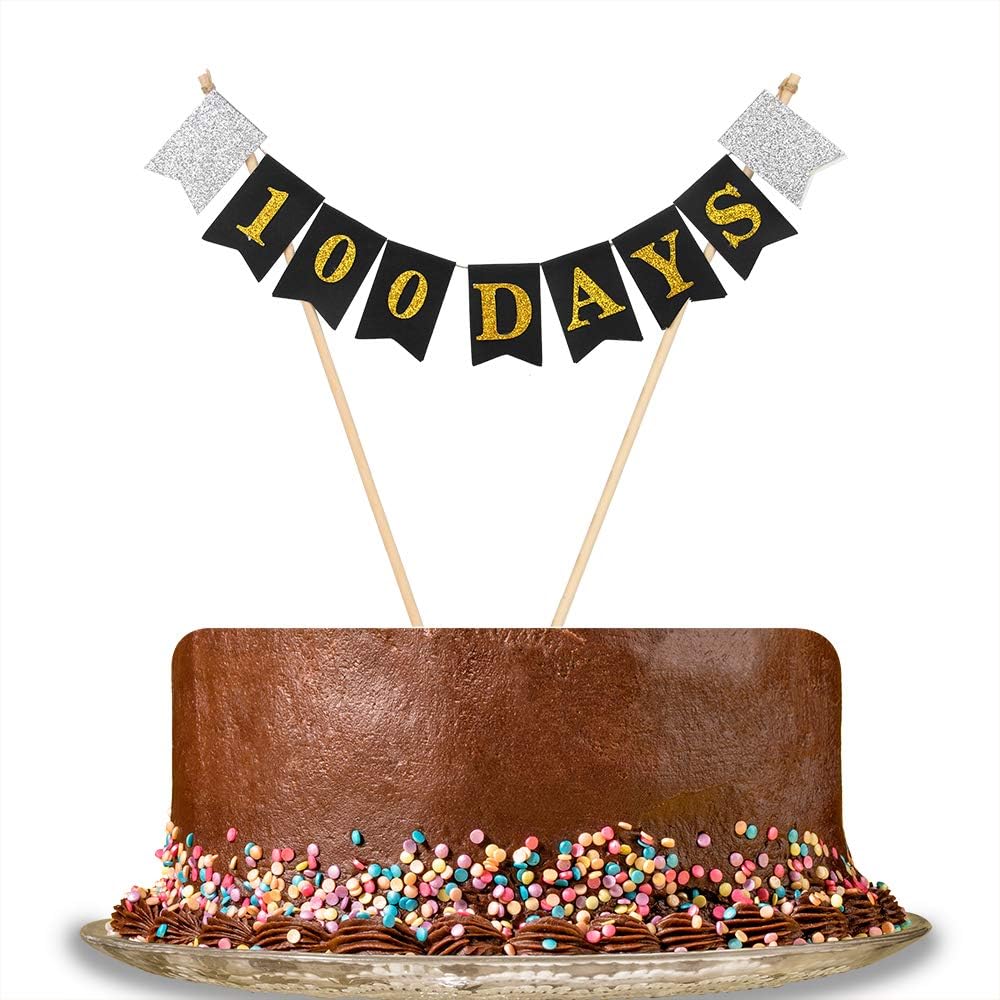 手作り 100日 ケーキトッパー ベビーシャワー 男の子 女の子 ハッピー100日 ケーキバンティングトッパー パーティーデコレーション ブラックゴールド おもちゃ おもちゃ Amazon