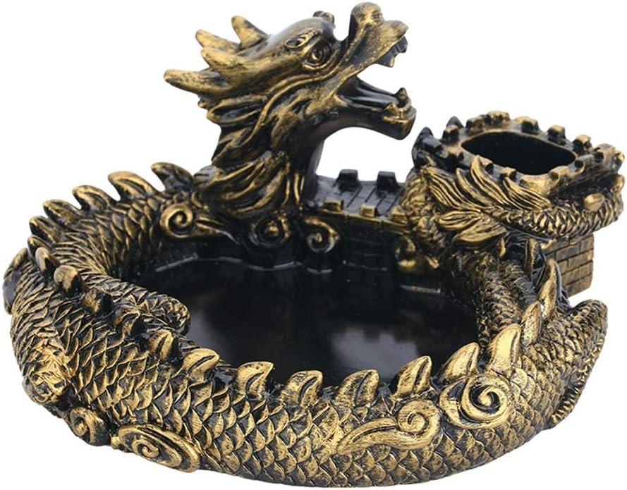 AO ashtrays Creative Large Personality Household Trend European Style Living Room Gift Windproof Retro Dragon Code Ashtray 9X18X18cm (Color : Bronze)