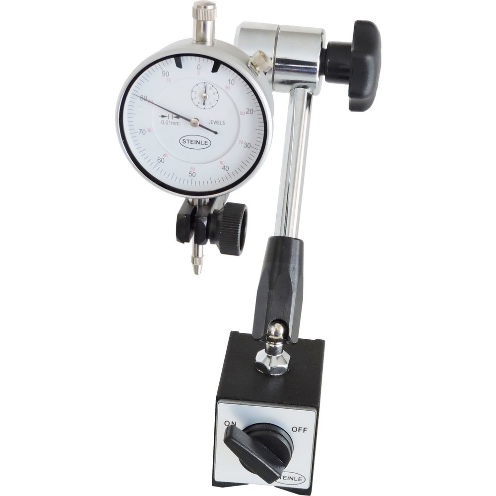 STEINLE Magnetic Stand Measuring Stand Central Clamp Including STEINLE Dial Gauge Set Measuring Range 10/0.01 mm