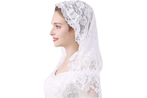 Grettytling Lace Mantilla Veil Soft and comfortable 7 Colors Spanish Style Rose Lace Veil Head Covering D Shape