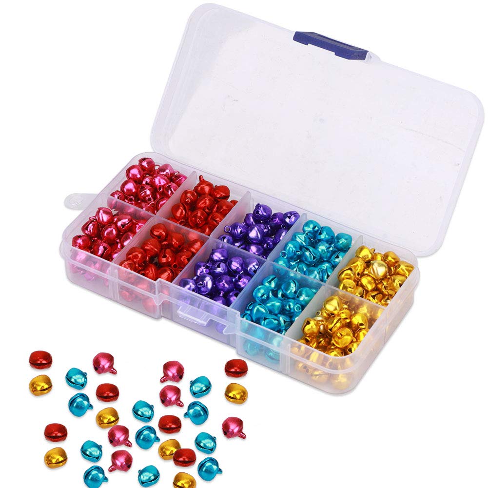300 Pcs Colorful Small Jingle Bells with Storage Box,Mini Bells,Metal Bells,Craft Bells,Small Bells,DIY Bells for Festival Decorations,Jewelry Making,Wreath,Christmas Tree Decoration,8 mm