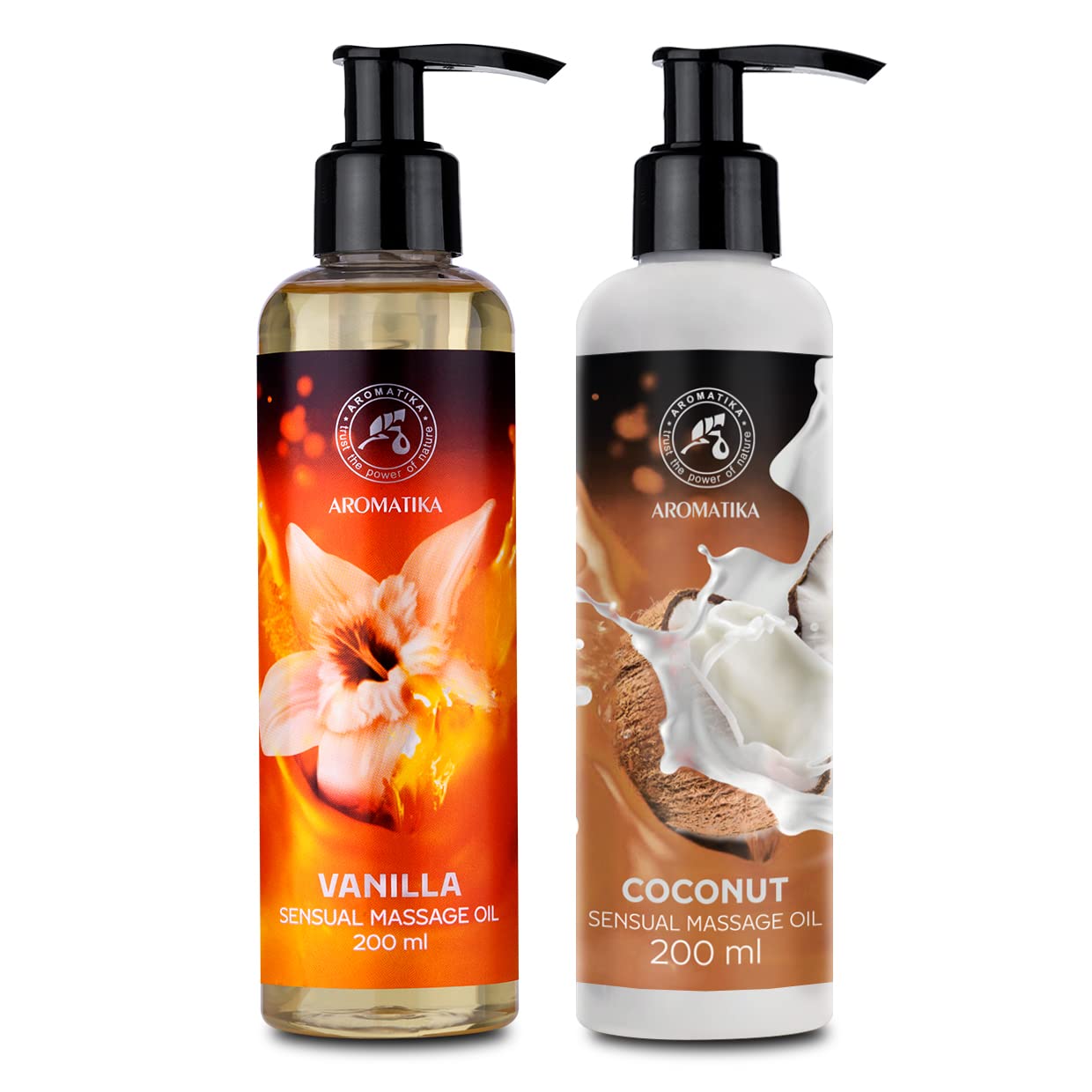Sensual Massage Oil Vanilla & Coconut 2x200ml - Edible & Kissable Massage Oil - Blend of Almond and Grapeseed Oils - Coconut Oil - Massage Body Oil - Relaxing Massage Oil - Aromatherapy Massage Oil