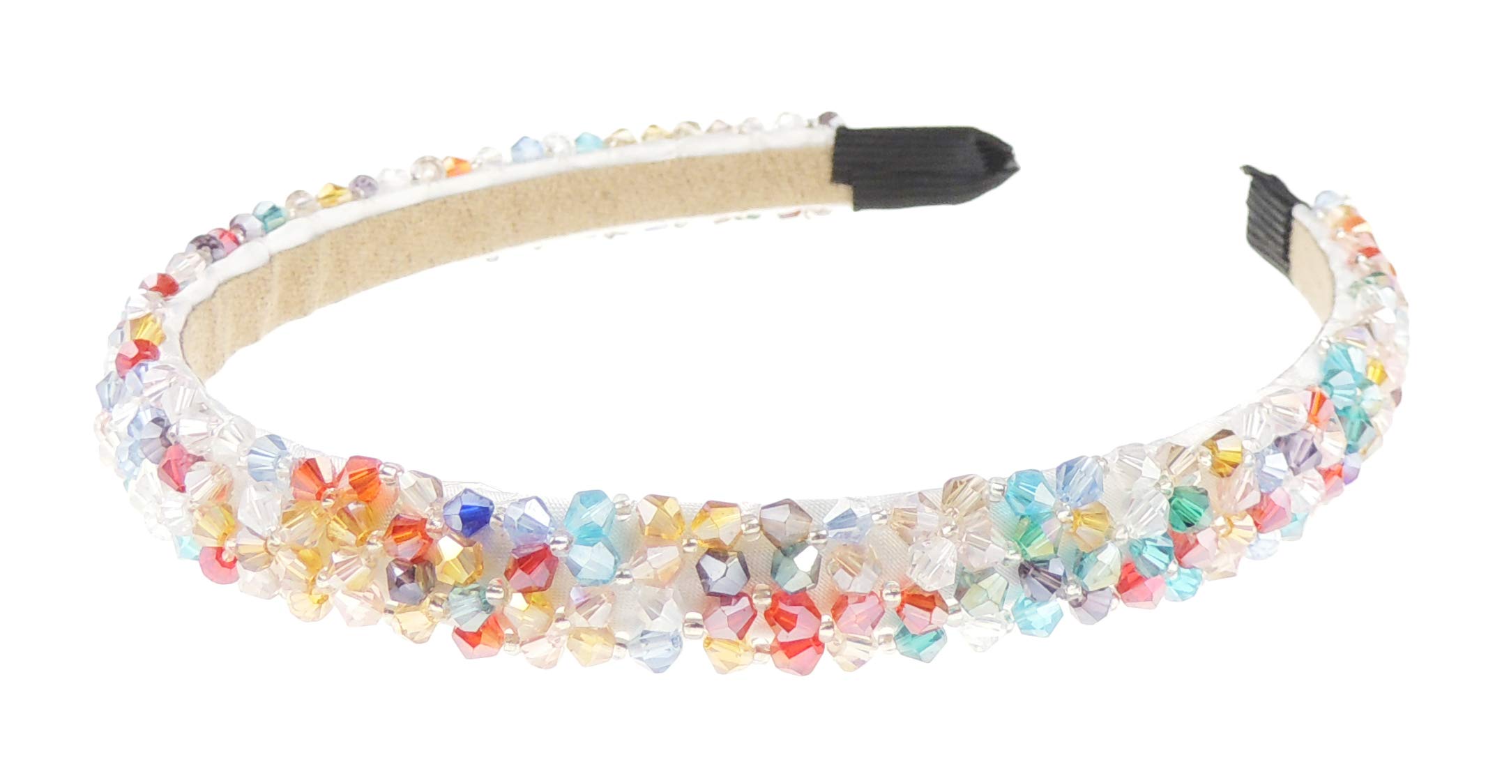 Womens Beaded Diamante Crystal Encrusted Sparkly 1.5cm Wedding Formal Occasion Bridesmaid Christmas Birthday Pageant Evening Bridal Party Formal Alice Band Headwear Hairband Headband (Multucolour)