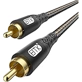 EMK RCA to RCA Subwoofer Cable – 24K Gold-Plated Connector Nylon Braided Double Shielded Audio Cable Digital&Analog Signal Support for Amplifiers Subwoofer Home Theater Hi-Fi Systems Black/10ft/3m