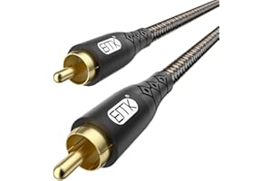 EMK RCA to RCA Subwoofer Cable – 24K Gold-Plated Connector Nylon Braided Double Shielded Audio Cable Digital&Analog Signal Support for Amplifiers Subwoofer Home Theater Hi-Fi Systems Black/10ft/3m