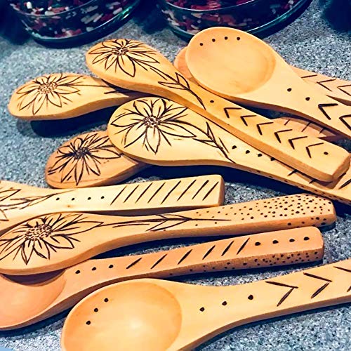 VGOODALL Handmade Wooden Spoon, 12PCS 13cm Small Wooden Serving Spoons Condiments Salt Spoons Honey Teaspoon Coffee Tea Sugar Salt Jam Mustard Ice Cream Spoons Wooden Cutlery