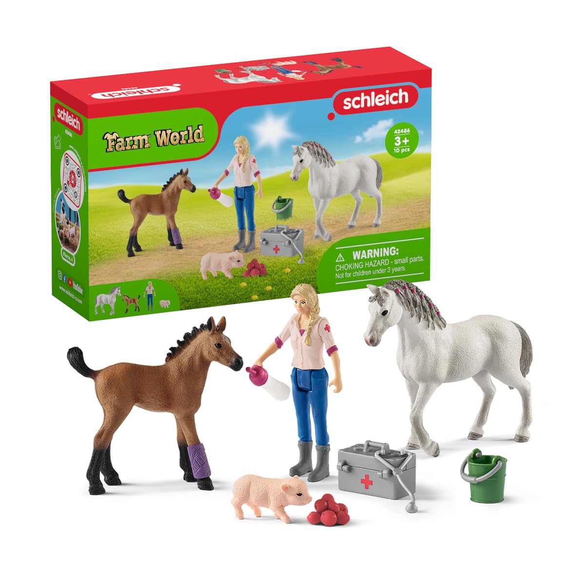 Coffret Visite du Vétérinaire pour la Jument et le Poulain - Jouets Détaillés et Durables pour Jouer et Apprendre - Cadeau pour