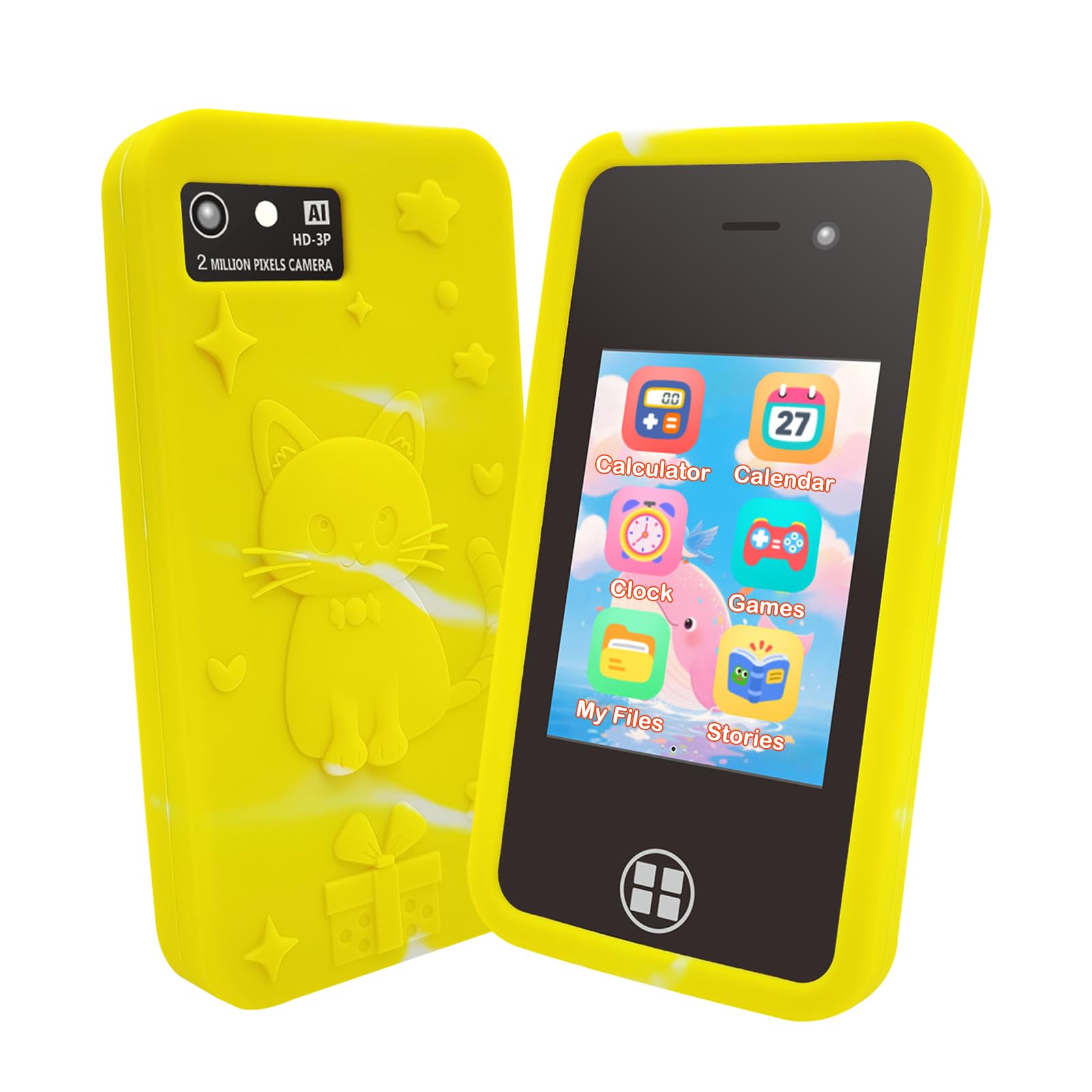 Kids Smart Phone for Boys and Girls, Christmas Birthday Gifts for Age 3-10 Kids Toys Cell, 3" Touchscreen Toddler Learning Play Toy Phone with Dual Camera, Game, Music Player, 16GB Card (Yellow)