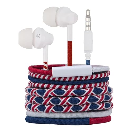 URIZONS Braided Cord Earbuds Headphones with Mic -Ture Noise  Isolating Wired Earphones with Powerful Heavy Bass Stereo, Compatible with 