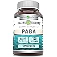 Amazing Formulas PABA Supplement | 500 Mg Per Serving | 100 Capsules | Non-GMO | Gluten-Free | Made in USA