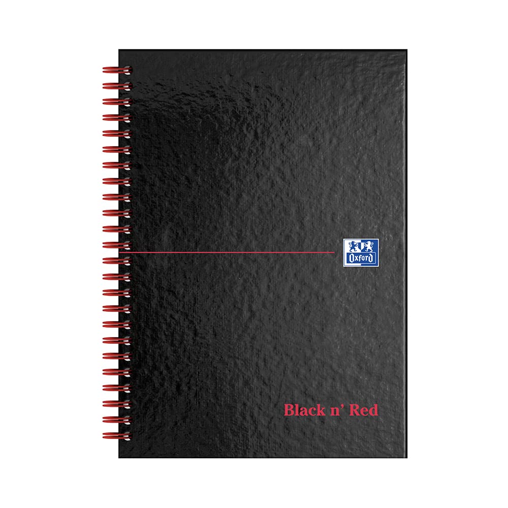 Oxford Black n' Red A5 Glossy Hardback Wirebound Notebook, Ruled with A-Z Index, 140 Page, 1 Notebook