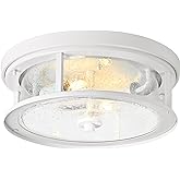 odorpower White Flush Mount Ceiling Light Fixture, 2-Light with Seeded Glass White Ceiling Light Fixture for Bedroom, Indoor 
