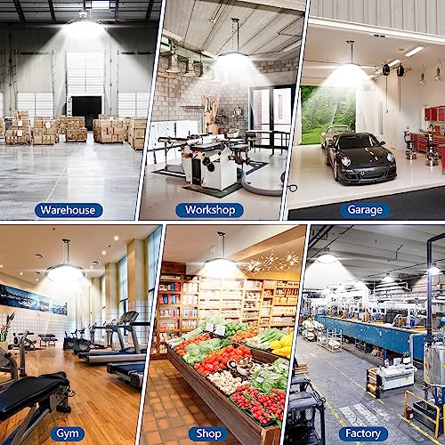 TASINUO UFO LED High Bay Lamp 100W 4PCS, 10000LM LED Bulbs Indoor Ceiling, 7000K Cool White, IP65 Waterproof Industrial LED for Garage, Warehouse, Office, Workshop