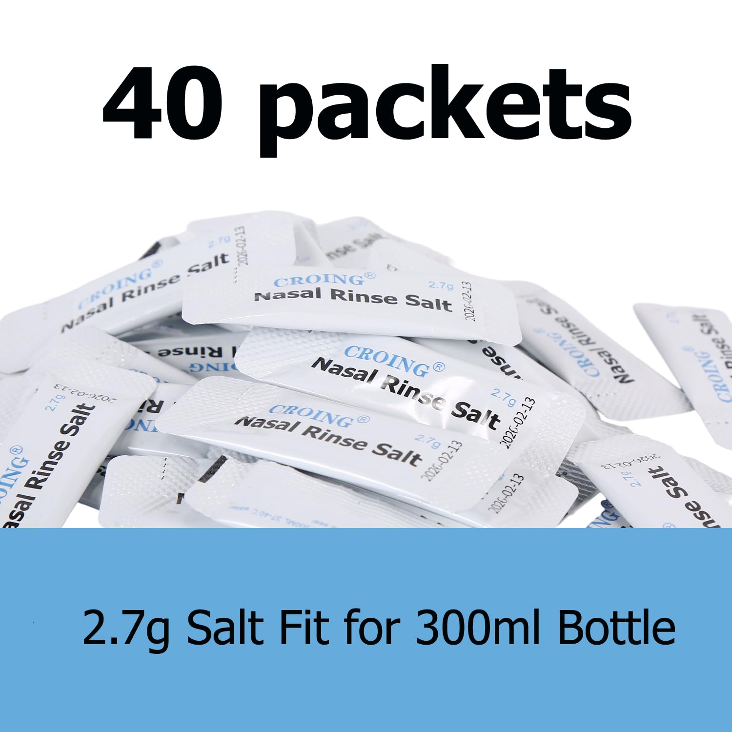 Croing Sinus Rinse Kit with 40 Salt Packs - Neti Pots - Nasal Irrigation- BPA Free - Nasal Rinse Bottle for Sinus and Allergy Relief - Nose Wash