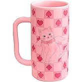 Movlen Valentines Day Gifts for Her, Pink Coffee Mug 14oz Tall Cat Mugs with Large Handle,Cute Funny Porcelain Mugs for Tea Latte Hot Chocolate - Cat Lovers Birthday Gift for Women Kids Girls