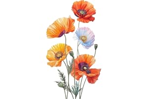 Colorful Poppy Flower Wall Decal Stickers - 2 Sheets,Peel and Stick Removable Floral Wall Art, 35.1 x 22.8 Inch Large Display