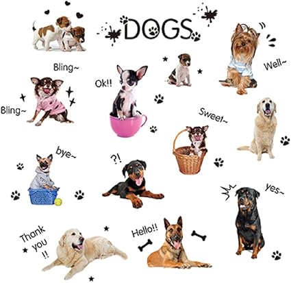 Amazon 犬 ワン ワン 貼って 剥がせる ウォール ステッカー 壁面 シール 実写 サイズ W50 H70cm Dogs 色々な犬達 01 ホーム キッチン 通販