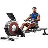 Merach Q1S Magnetic Rowing Machine Indoor, Dual Slide Rail, Quiet &amp; Smooth | 16 Levels Auto Electromagnetic Resistance, Max 350 lbs Capacity, 30-Min Assembly, Ergonomic Seat, Multi-App Support