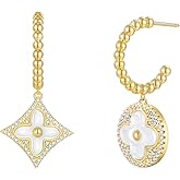 Aura & lrena Clover Earrings for Women, Vintage Pearl Earrings, Bridal Earrings, 18K Gold Plated with Mother of Pearl and AAA Zirconia, 925 Silver Hypoallergenic Posts, Gift for Wedding Anniversary