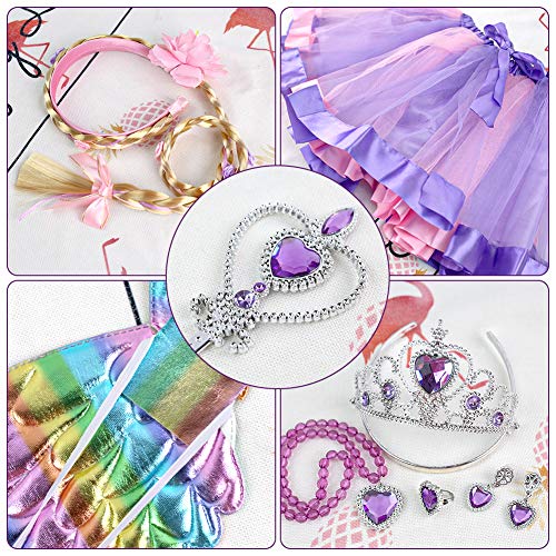 3 otters Princess Dress Up Accessories, 8PCS Princess Costume Sets with Wings Tutu Wand Crown Necklace Ring, Princess Hairpiece Fairy Accessories for Girl Dress Up Purple